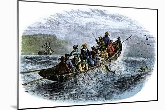 Cod Fishermen in a Small Boat Off the New England Coast-null-Mounted Giclee Print
