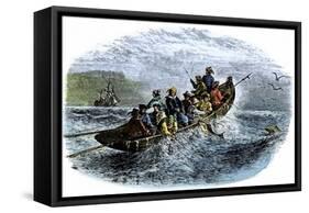 Cod Fishermen in a Small Boat Off the New England Coast-null-Framed Stretched Canvas