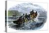 Cod Fishermen in a Small Boat Off the New England Coast-null-Stretched Canvas
