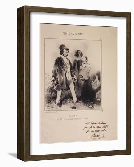 Code Civil Illustre, Article 213, the Husband Shall Protect His Wife-Henry Monnier-Framed Giclee Print