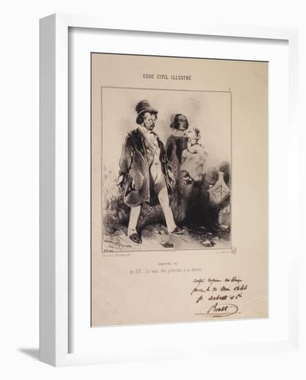 Code Civil Illustre, Article 213, the Husband Shall Protect His Wife-Henry Monnier-Framed Giclee Print