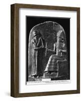 Code of Hammurabi, the God Shamash Dictating Laws to Hammurabi, King of Babylon, Susa, c.1750 BC-Mesopotamian-Framed Giclee Print