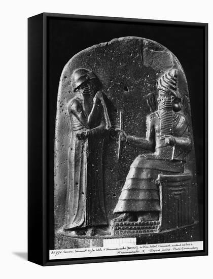 Code of Hammurabi, the God Shamash Dictating Laws to Hammurabi, King of Babylon, Susa, c.1750 BC-Mesopotamian-Framed Stretched Canvas