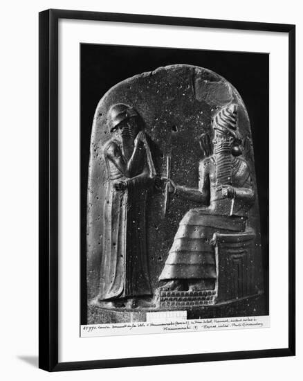Code of Hammurabi, the God Shamash Dictating Laws to Hammurabi, King of Babylon, Susa, c.1750 BC-Mesopotamian-Framed Giclee Print