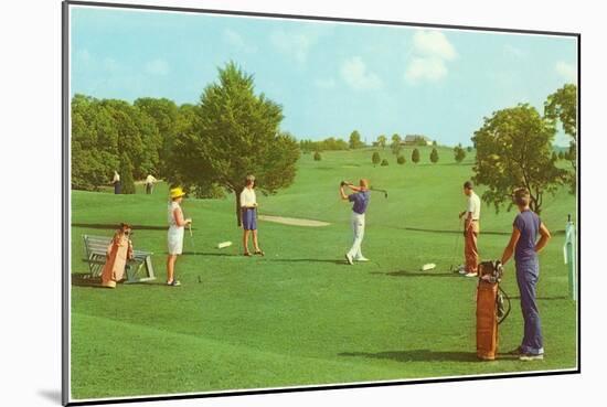 Coed Golfing-null-Mounted Art Print