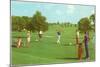 Coed Golfing-null-Mounted Art Print