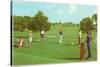 Coed Golfing-null-Stretched Canvas