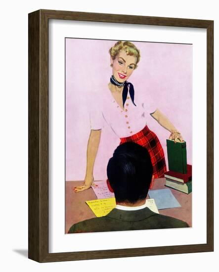 Coed's Delight - Saturday Evening Post "Men at the Top", October 21, 1950 pg.27-Coby Whitmore-Framed Premium Giclee Print