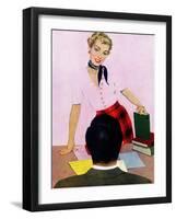 Coed's Delight - Saturday Evening Post "Men at the Top", October 21, 1950 pg.27-Coby Whitmore-Framed Premium Giclee Print