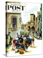 "Coed Tourists in Italy" Saturday Evening Post Cover, August 2, 1958-Constantin Alajalov-Stretched Canvas