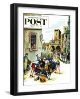 "Coed Tourists in Italy" Saturday Evening Post Cover, August 2, 1958-Constantin Alajalov-Framed Giclee Print