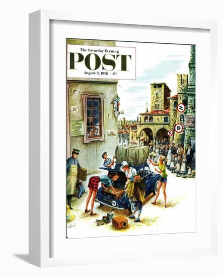 "Coed Tourists in Italy" Saturday Evening Post Cover, August 2, 1958-Constantin Alajalov-Framed Giclee Print