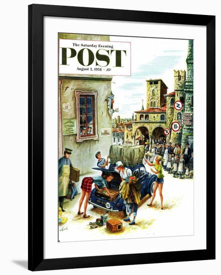 "Coed Tourists in Italy" Saturday Evening Post Cover, August 2, 1958-Constantin Alajalov-Framed Giclee Print