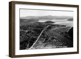 Coeur d'Alene, Idaho - Aerial View of Town, Spokane River-Lantern Press-Framed Art Print