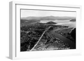 Coeur d'Alene, Idaho - Aerial View of Town, Spokane River-Lantern Press-Framed Art Print