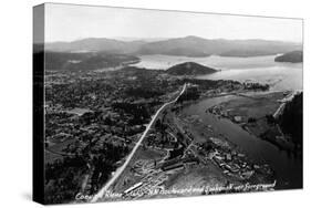 Coeur d'Alene, Idaho - Aerial View of Town, Spokane River-Lantern Press-Stretched Canvas