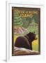 Coeur D'Alene, Idaho - Black Bear in Forest-Lantern Press-Framed Art Print