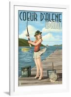 Coeur D'Alene, Idaho - Fishing Pinup Girl-Lantern Press-Framed Art Print
