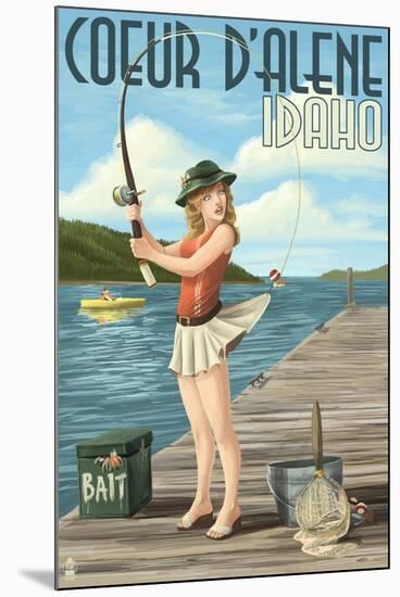 Coeur D'Alene, Idaho - Fishing Pinup Girl-Lantern Press-Mounted Art Print