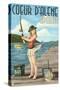 Coeur D'Alene, Idaho - Fishing Pinup Girl-Lantern Press-Stretched Canvas