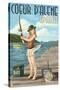 Coeur D'Alene, Idaho - Fishing Pinup Girl-Lantern Press-Stretched Canvas