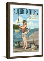 Coeur D'Alene, Idaho - Fishing Pinup Girl-Lantern Press-Framed Art Print