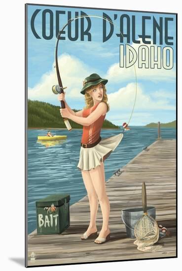 Coeur D'Alene, Idaho - Fishing Pinup Girl-Lantern Press-Mounted Art Print