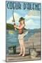 Coeur D'Alene, Idaho - Fishing Pinup Girl-Lantern Press-Mounted Art Print