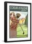 Coeur D'Alene, Idaho - Golfer-Lantern Press-Framed Art Print