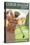 Coeur D'Alene, Idaho - Golfer-Lantern Press-Stretched Canvas