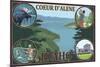 Coeur D'Alene, Idaho - Scenic Travel Poster-Lantern Press-Mounted Premium Giclee Print