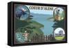 Coeur D'Alene, Idaho - Scenic Travel Poster-Lantern Press-Framed Stretched Canvas