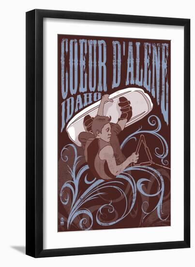 Coeur D'Alene, Idaho - Wakeboarder-Lantern Press-Framed Art Print