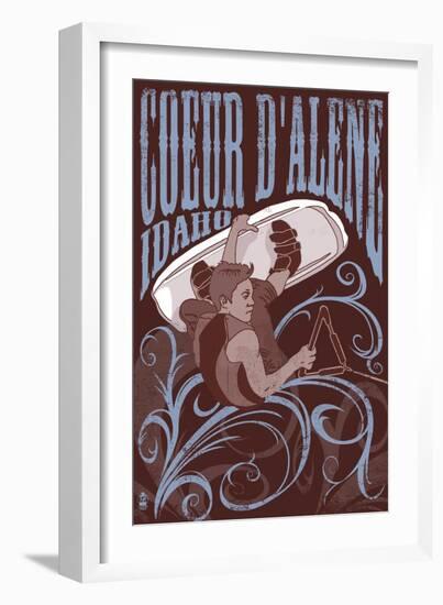 Coeur D'Alene, Idaho - Wakeboarder-Lantern Press-Framed Art Print