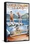 Coeur D'Alene, Idaho - Water Skiing Scene-Lantern Press-Framed Stretched Canvas