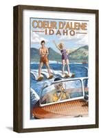 Coeur D'Alene, Idaho - Water Skiing Scene-Lantern Press-Framed Art Print