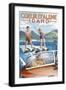 Coeur D'Alene, Idaho - Water Skiing Scene-Lantern Press-Framed Art Print