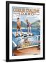 Coeur D'Alene, Idaho - Water Skiing Scene-Lantern Press-Framed Art Print