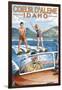 Coeur D'Alene, Idaho - Water Skiing Scene-Lantern Press-Framed Art Print