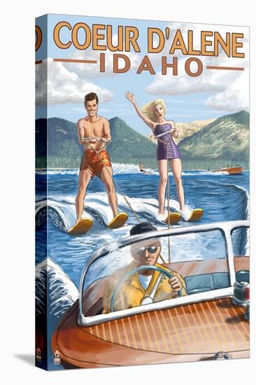 Coeur D'Alene, Idaho - Water Skiing Scene-Lantern Press-Stretched Canvas