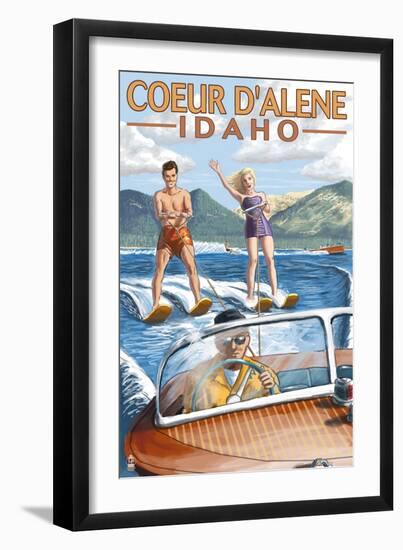 Coeur D'Alene, Idaho - Water Skiing Scene-Lantern Press-Framed Art Print