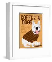 Coffee and Dogs French Bulldog-Ginger Oliphant-Framed Art Print