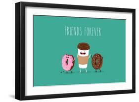 Coffee and Donuts Illustration. Vector Cartoon. Comic Characters.-Serbinka-Framed Art Print