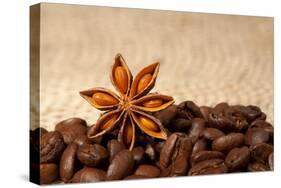 Coffee And Star Anise On Sackcloth Background With Copyspace-wasja-Stretched Canvas
