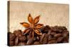 Coffee And Star Anise On Sackcloth Background With Copyspace-wasja-Stretched Canvas