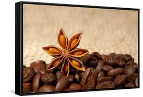 Coffee And Star Anise On Sackcloth Background With Copyspace-wasja-Framed Stretched Canvas