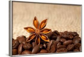 Coffee And Star Anise On Sackcloth Background With Copyspace-wasja-Framed Photographic Print