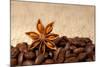 Coffee And Star Anise On Sackcloth Background With Copyspace-wasja-Mounted Photographic Print