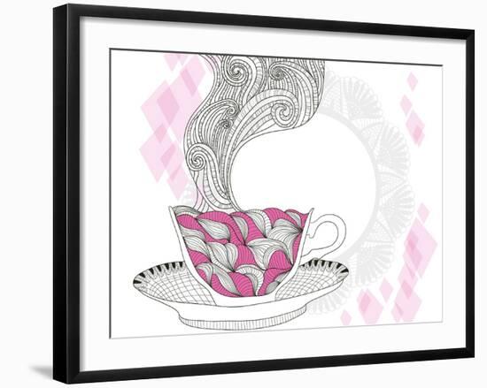 Coffee And Tea Mug With Abstract Doodle Pattern-cherry blossom girl-Framed Art Print