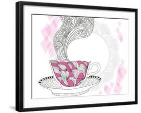 Coffee And Tea Mug With Abstract Doodle Pattern-cherry blossom girl-Framed Art Print